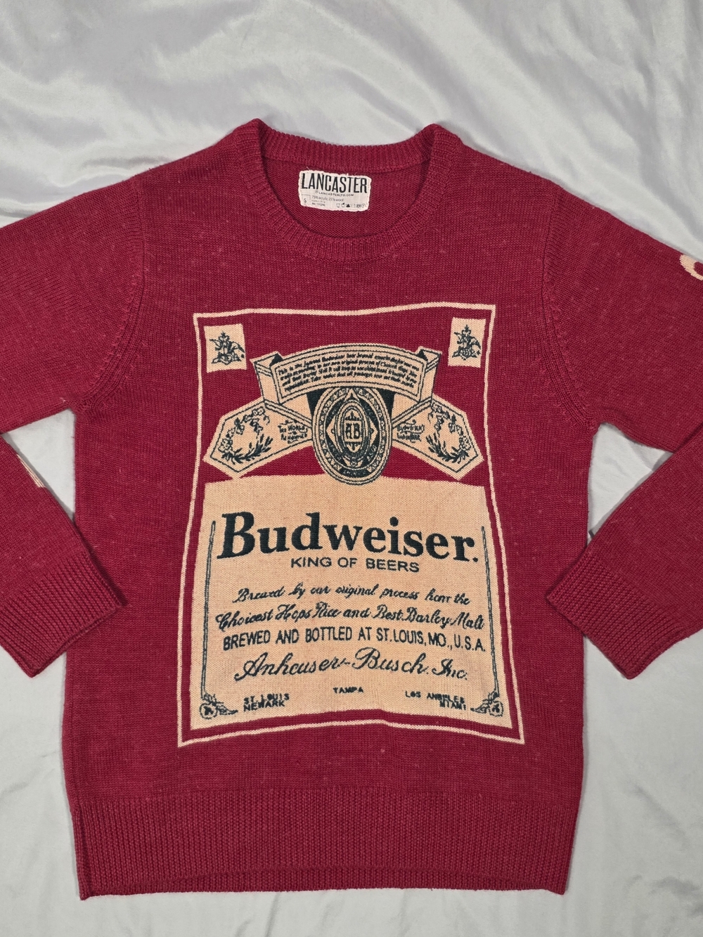 Lancaster Budweiser Red Tight-Knit Acrylic Wool Sweater Men's S